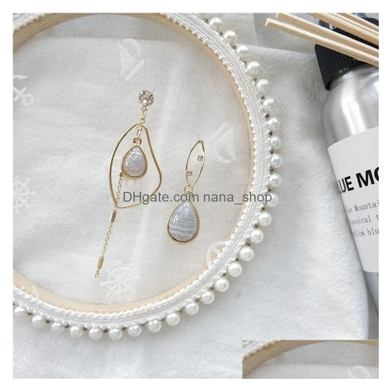 fashion jewelry s925 silver post earrings asymmetrical geometry raindrop agate tassel dangle stud earrings