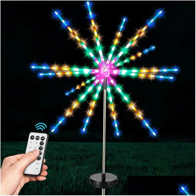 firework meteor string lights remote control 8 modes rgb warm white garden decoration waterproof christmas outdoor battery solar landscape