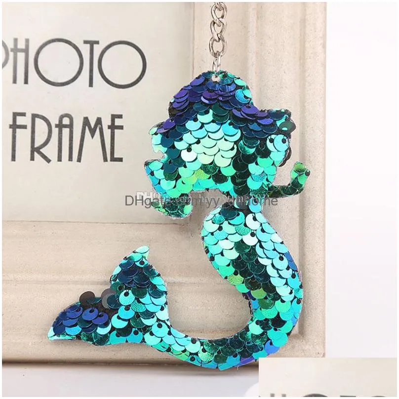 sequin mermaid keychain key rings chain handbag hangs animal keychain fashion designer jewelry