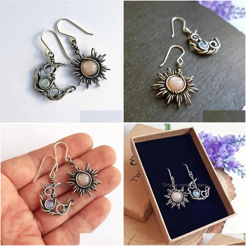 bohemian fashion jewelry vintage beads sun moon dangle earrings asymmetry earring
