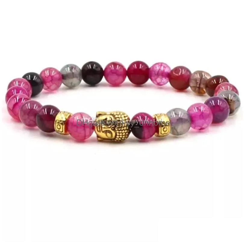  8mm natural agate stone bracelets buddha yoga gold bracelets elastic bangles for unisex gift