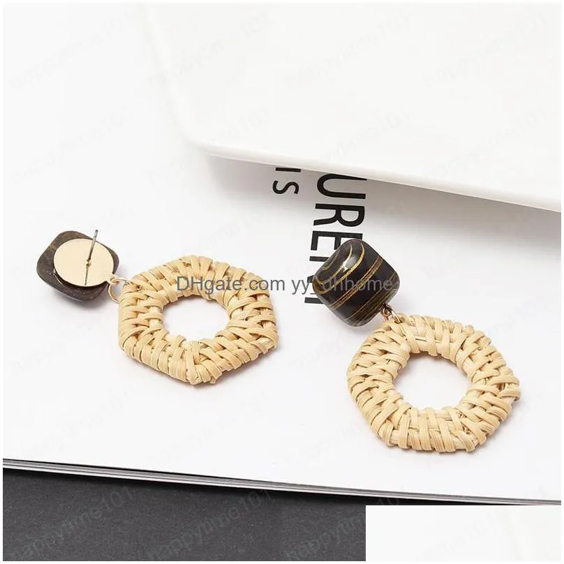  geometric straw styles stud earring brown resin fashion statement european gift earring jewelry creative