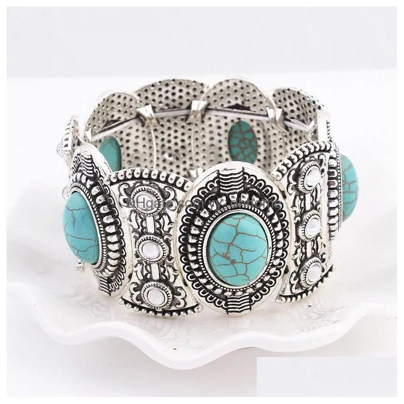 bohemian jewelry unisex crystal turquoise beads charms for bracelets silver plated alloy bangles bohemian bracelets jewelry gifts