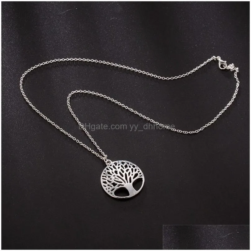  tree of life round small pendant necklace hollow silver color bijoux collier elegant women jewelry gifts