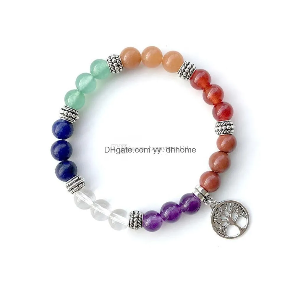 8mm 7 chakra crystal yoga healing balance beads tree of life bracelet for women men lovers fashion jewelry gift