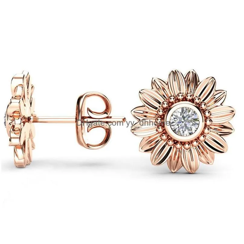 fashion jewelry crystal stud earrings for women bijoux gold silver color sunflower statement earring 