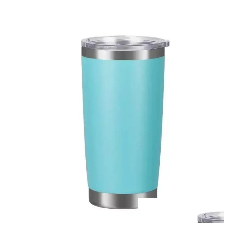 20 oz tumblers stainless steel double wall powder coated travel coffee mugs 18 colors drinkware cups with lid and straw sxjun24