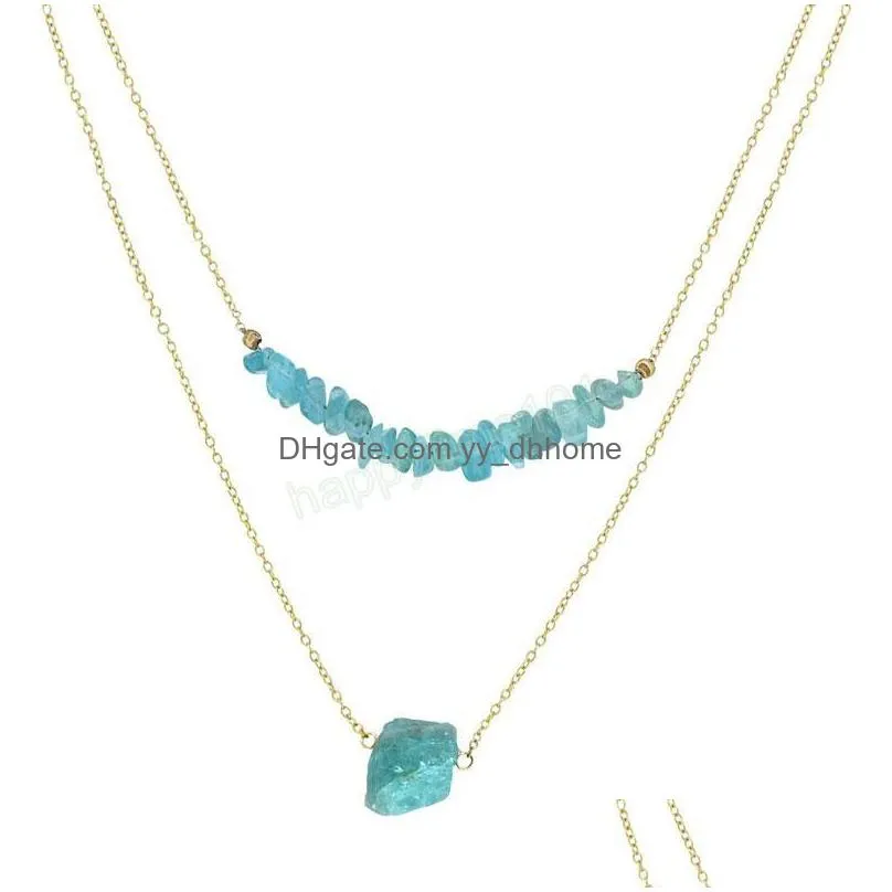 irregular natural crystal stone handmade double layer pendant necklaces for women girl party decor jewelry