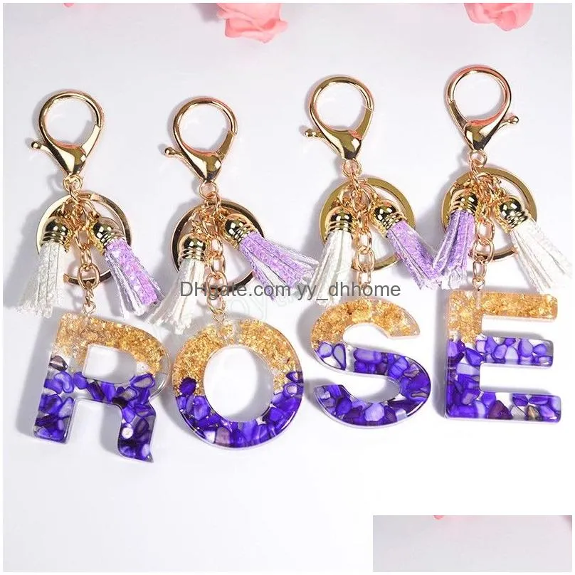 exquisite 26 letters resin keychains women alphabet key ring with tassel bag charm car pendent ornaments accessories