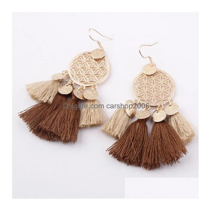 bohemian fashion jewelry womens vintage dreamcatcher earrings hollow out circle tassels dangle earring