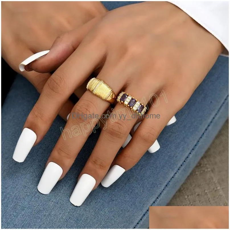 fashion gold color metal open ring with cubic zirconia luxury engagement wedding bands eternity rings for women ladies gifts