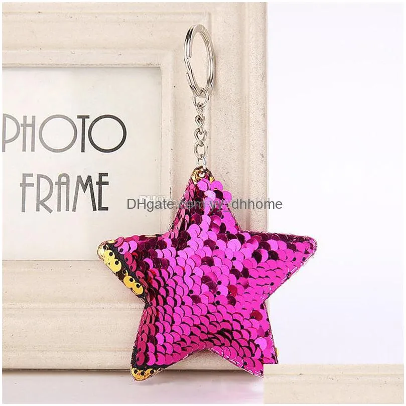 mermaid scale star keychain design sequin key ring holders bag hangs fashion jewelry gift drop shiping