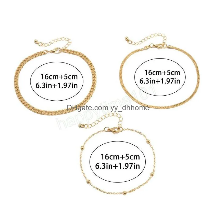 retro fashion geometric flat snake chain copper bead anklet set ladies creative hip hop simple hollow anklets girl jewelry gift