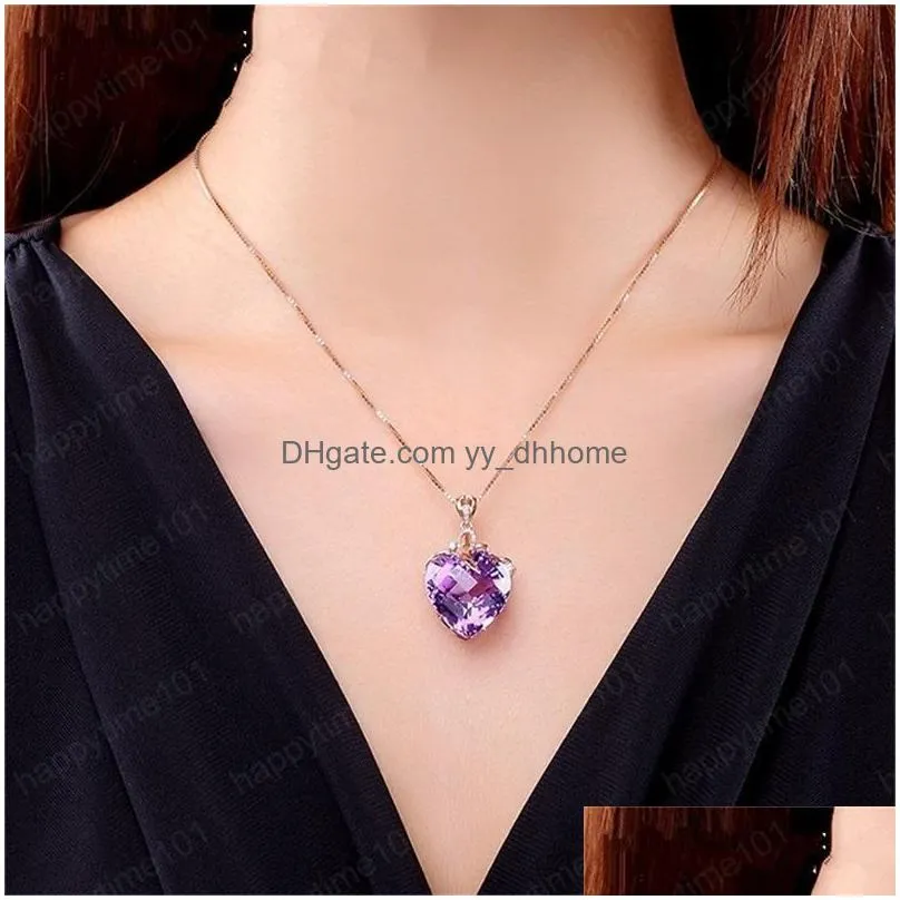 18k rose gold plated purple crystal heart pendant necklace fashion party jewelry engagement/wedding gifts for women