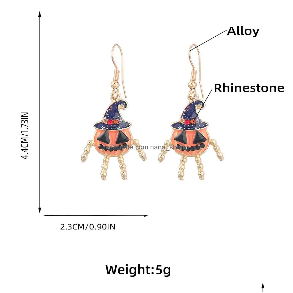 halloween enamel pumpkin human dangle earrings for women colorful rhinestone pumpkins earrings