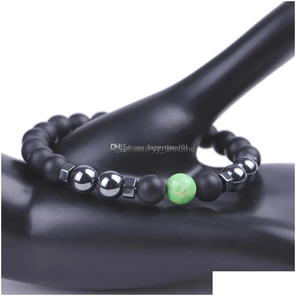 8mm king stone natural stone bead bracelet black magnet charm bracelet for mens and gift