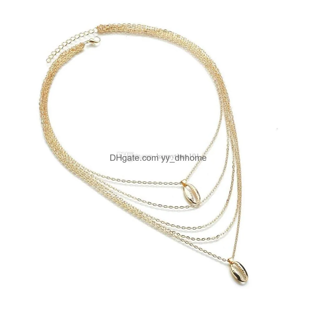 ornaments exaggeration personality sandy beach chain shell pendeloque cut alloy multistorey necklace necklace woman