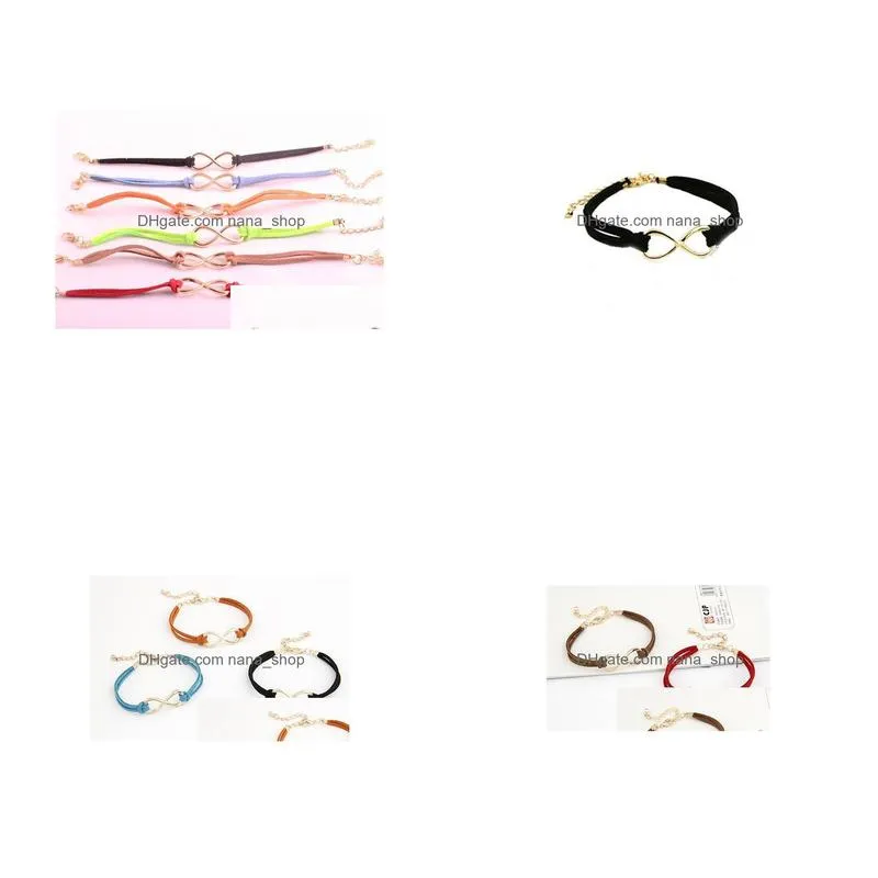 fashion jewelry leather cord infinity lucky eeight rope bracelet velvet bowknot bracelets