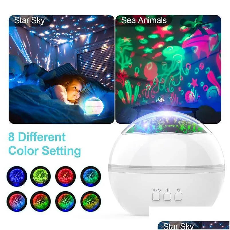 colorful stars starry projector light undersea world led night light 8 colors rotating projector night lamp usb for children room