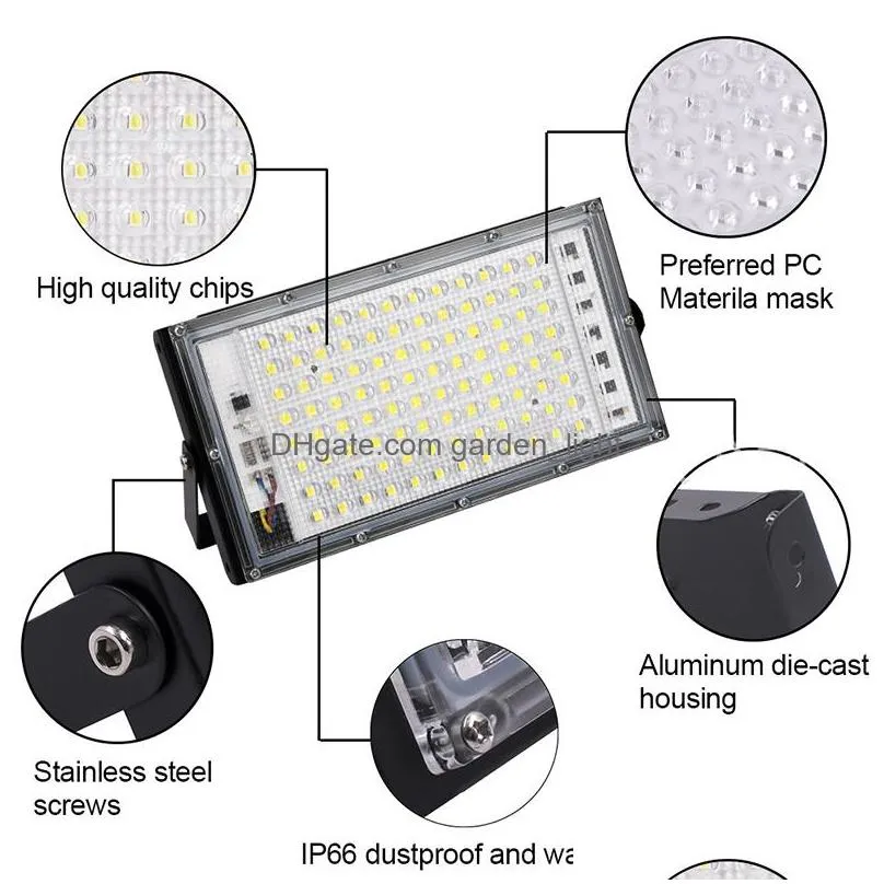 50w 100w led floodlight 110v 220v outdoor module flood light spotlight white/warm white rgb ip66 waterproof 1pcs