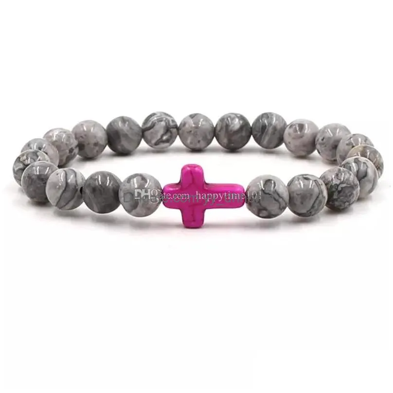  fashion turquoise cross bracelet grey agate beads natural stone buddha bangles for lovers gift