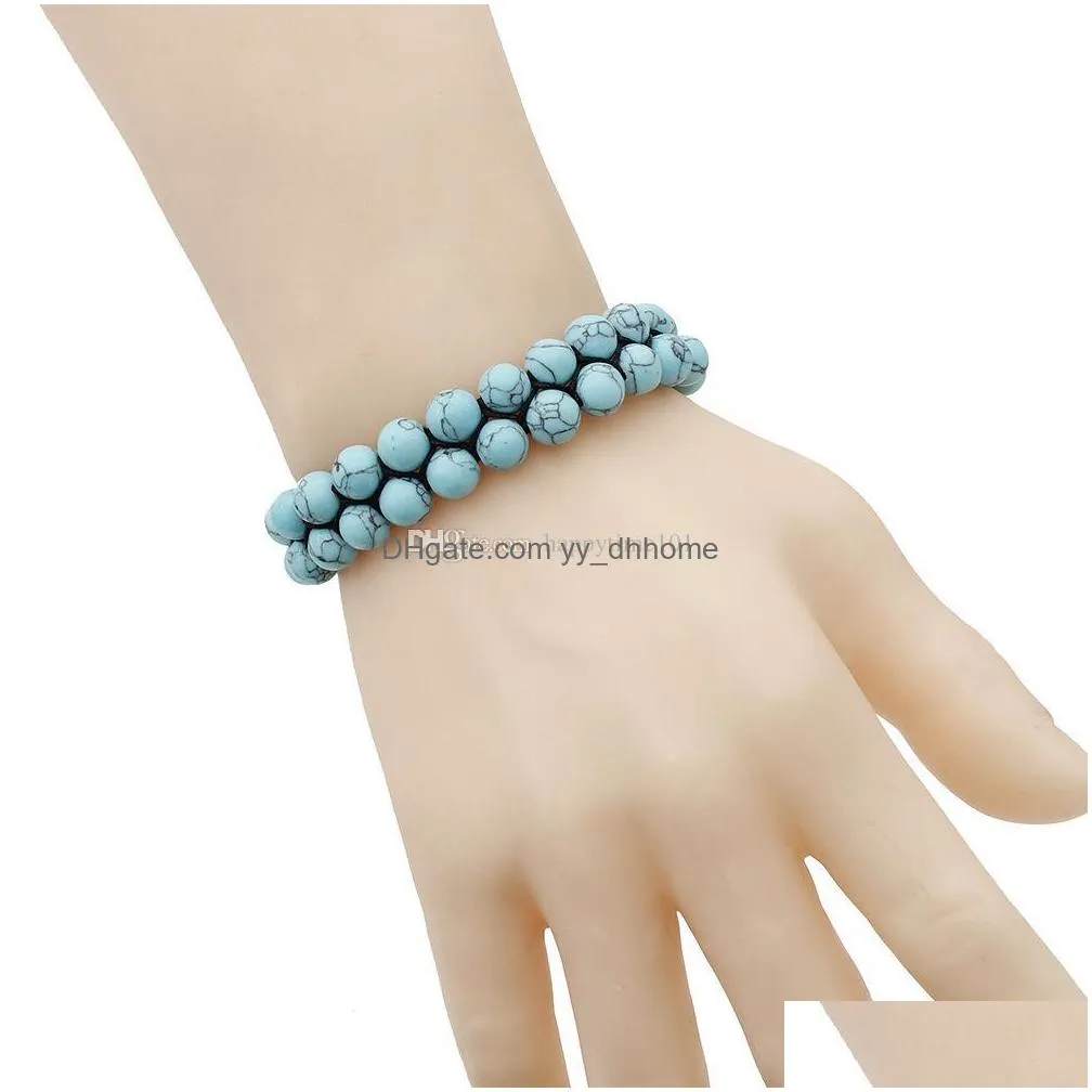 8mm yoga bracelet volcanic stone synthetic turquoise woven rope double beaded bracelet couple jewelry