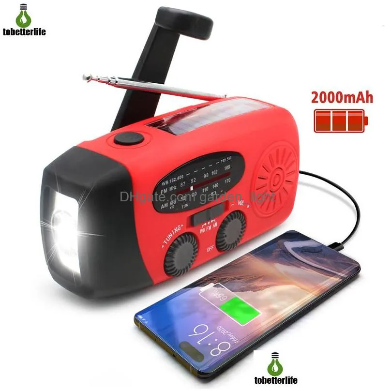 solar lamp multifunctional emergency radio hand crank usb rechargeable weather 1 led flashlight power bank camping light