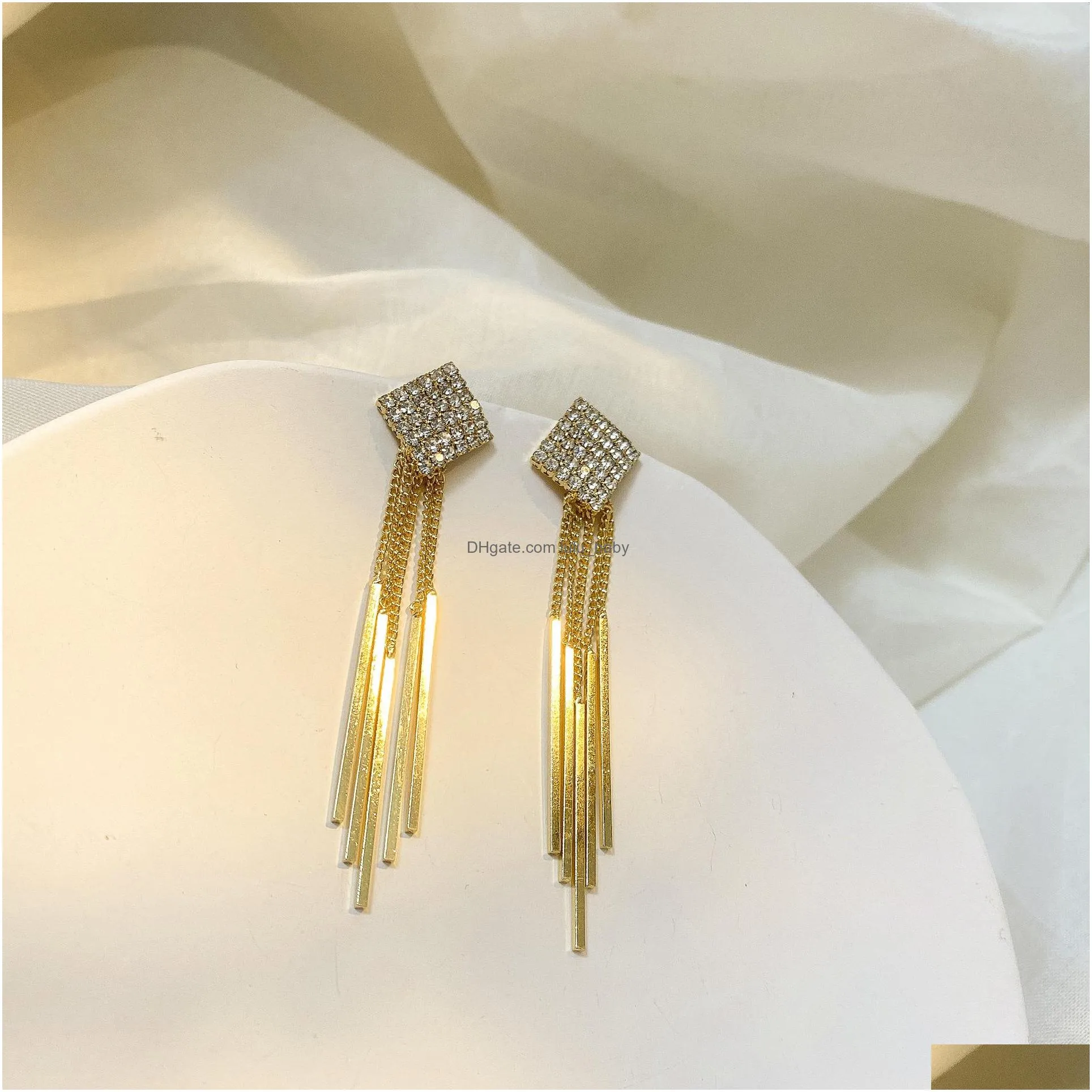 fashion jewelry s925 silver post earrings geometric square tassels dangle stud earrings