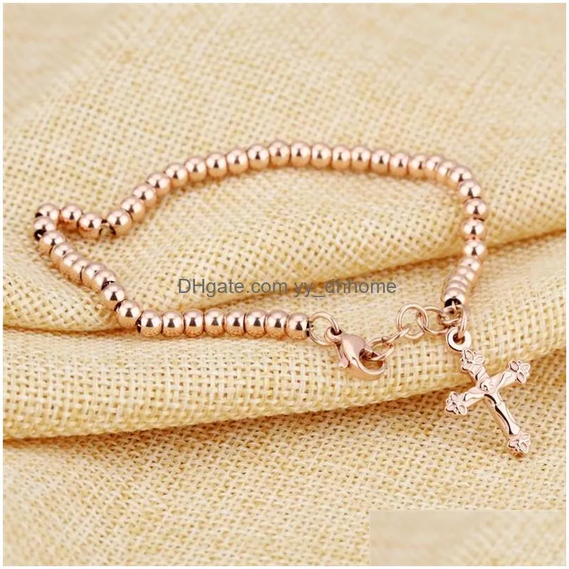 womans cross pendant bracelets beaded stainless steel cross bracelets bangles fashion girls gift jewelry
