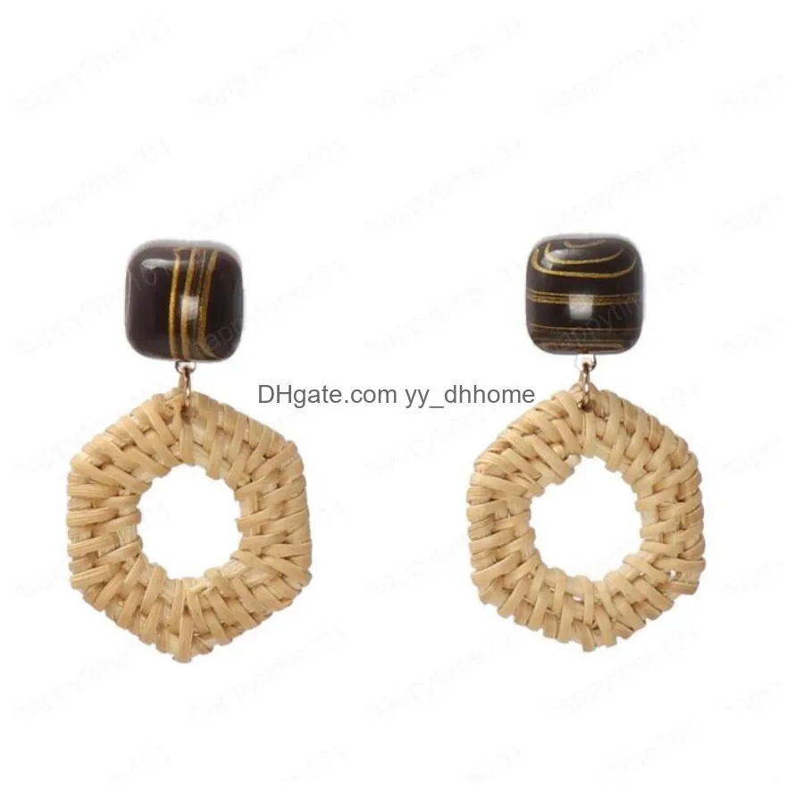  geometric straw styles stud earring brown resin fashion statement european gift earring jewelry creative