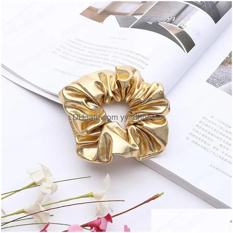  arrival women faux leather elastic hair ties girls hairband rope ponytail holder scrunchie gold black hair accessories