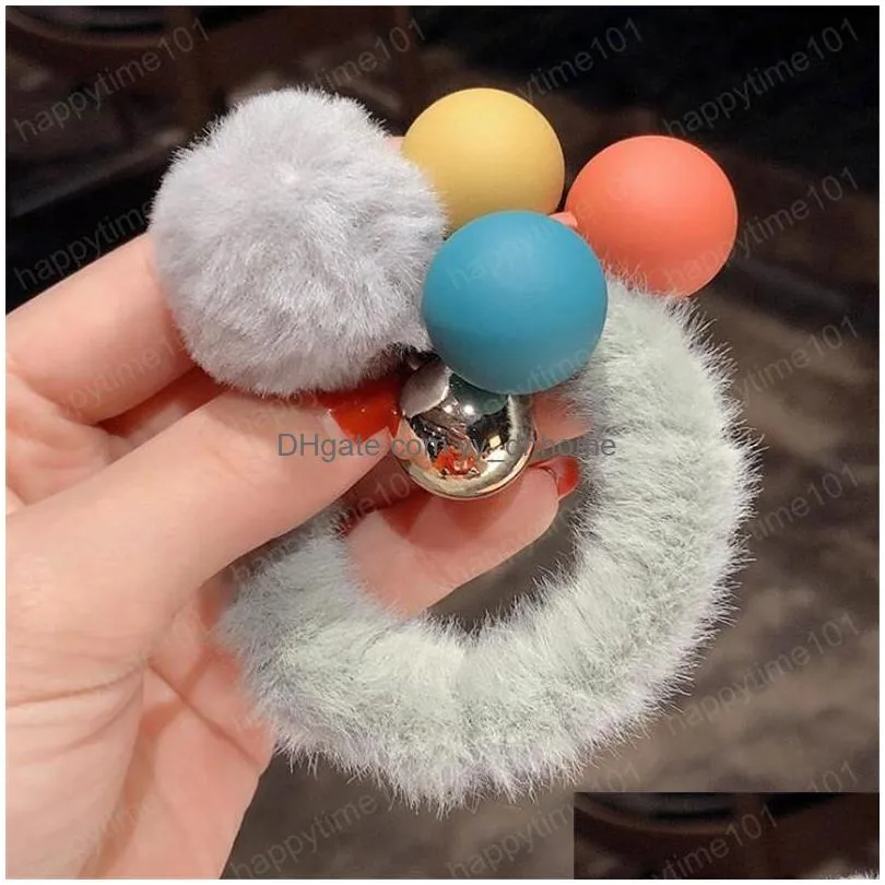  winter autumn women grils plush ball hariy round elastic hair bands scrunchies korean exquisite headwear hair accessories