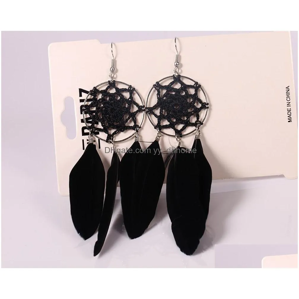 trendy design jewelry black beautiful pheasant feathers retro earrings for girls