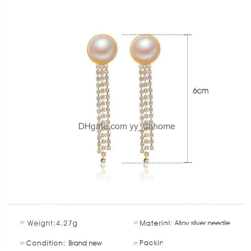 925 silver pearl earrings stud retro tassel diamond chain ear drop european women business dress sweater earring jewelry accessories