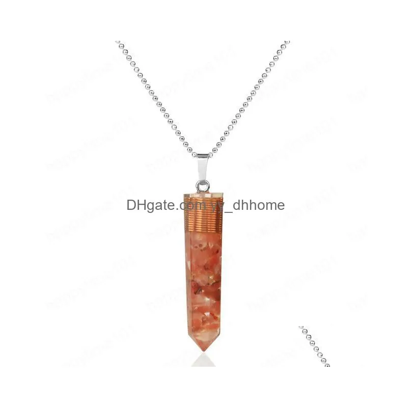 hexagonal column pendant natural chips stone copper wire resin poured geometry pendants energy necklaces for women men
