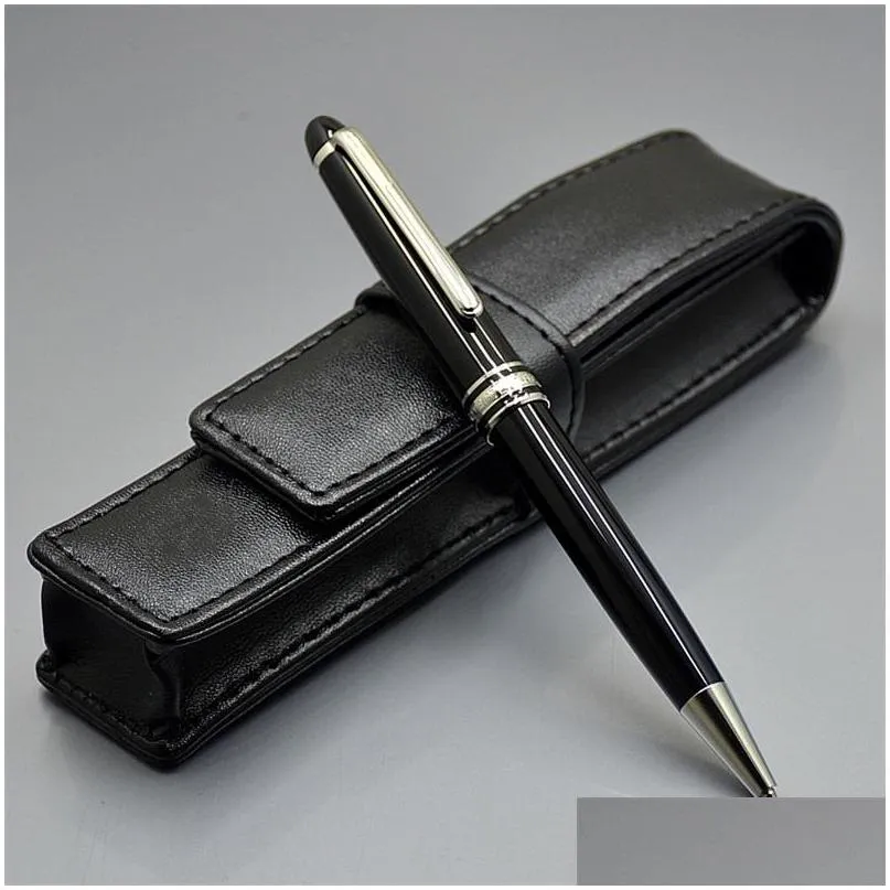 promotion high quality msk163 matte black ballpoint pen roller ball pens school office supplies with serial number and leather case