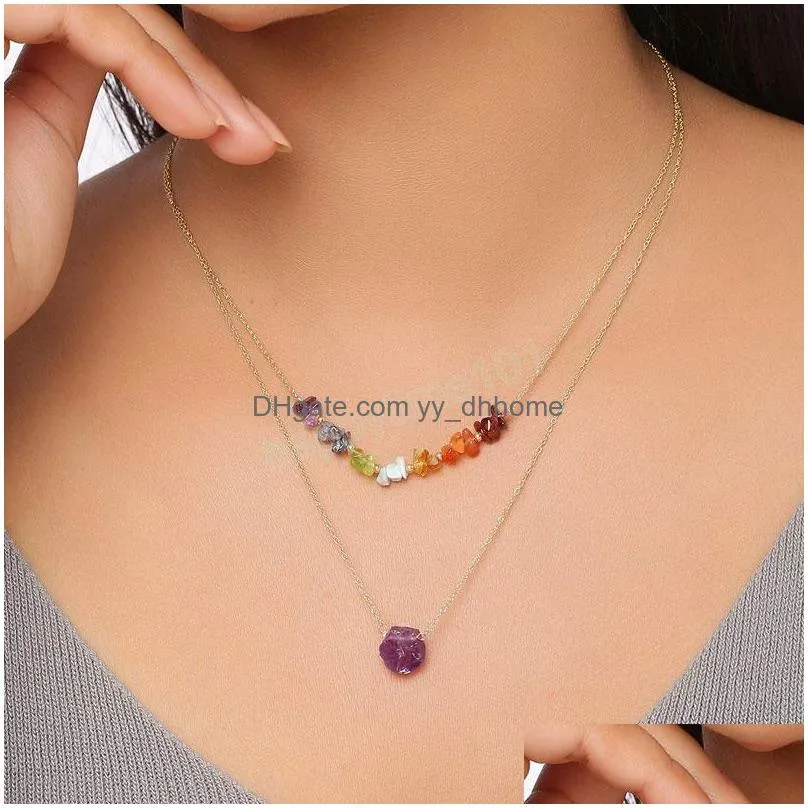 irregular natural crystal stone handmade double layer pendant necklaces for women girl party decor jewelry