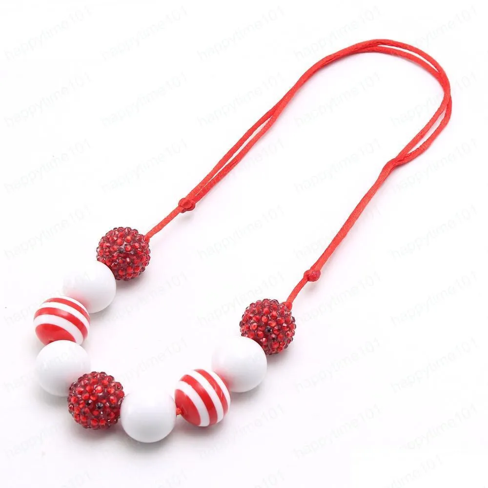 fashion design kids red white beads necklace girls child adjustable rope necklace charming chunky beaded necklace