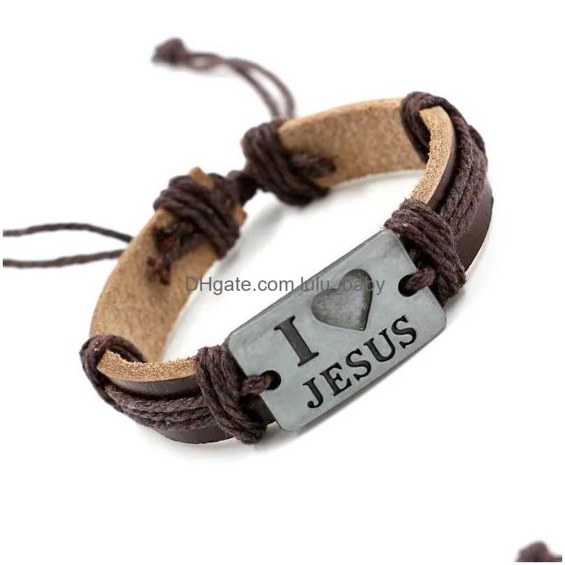 europe fashion jewelry mens retro alloy iove jesus handmade rope weave leather bracelet