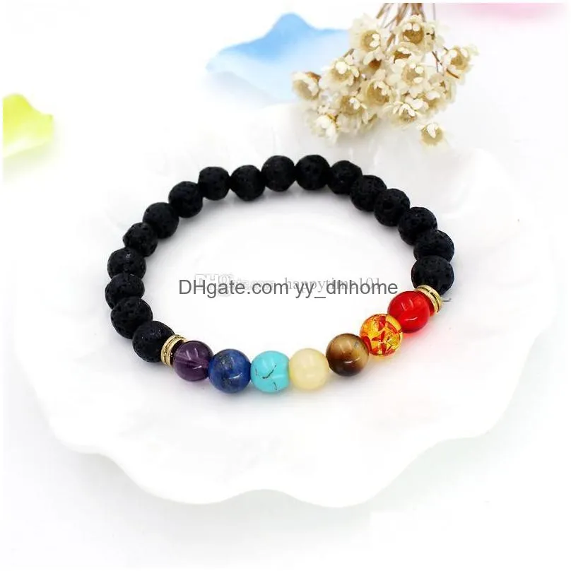 mixed styles natural stone round shape beads lava stone chakra healing beaded bracelets jewelry gift