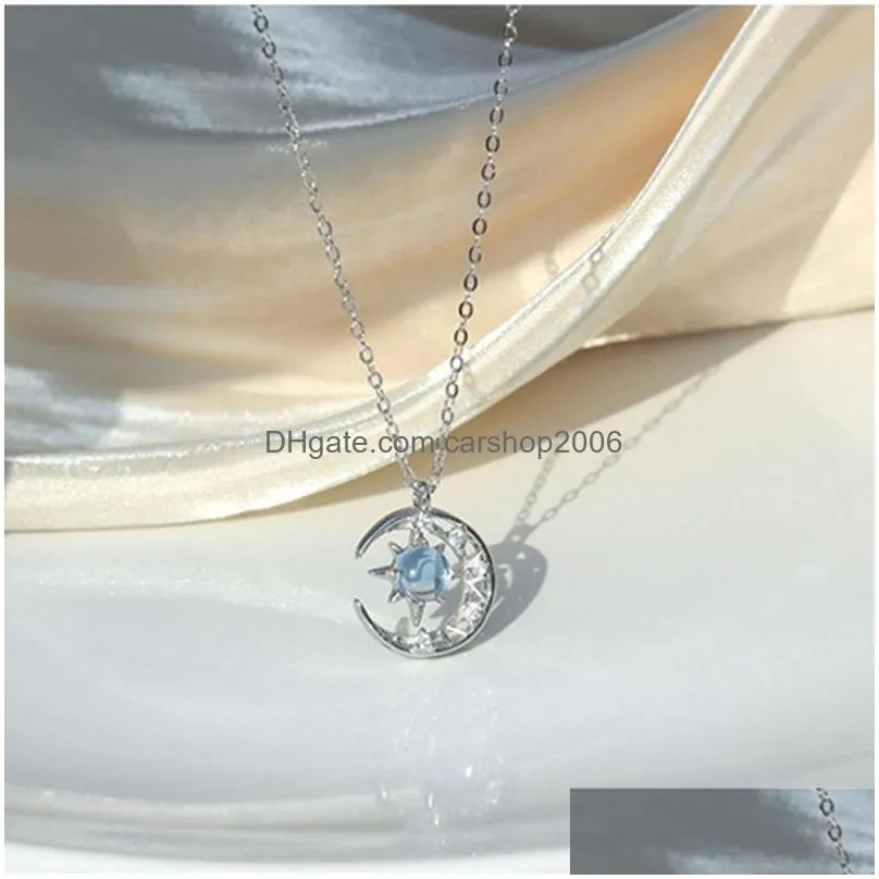 fashion jewelry hollow out star moon pendant necklace women moonstone clavicle chain choker necklaces