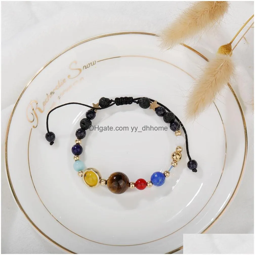 2020 universe galaxy planets star natural stone bead bracelets solar system adjustable handmade braided bracelet for women men