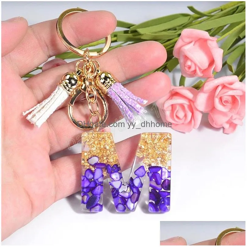 exquisite 26 letters resin keychains women alphabet key ring with tassel bag charm car pendent ornaments accessories