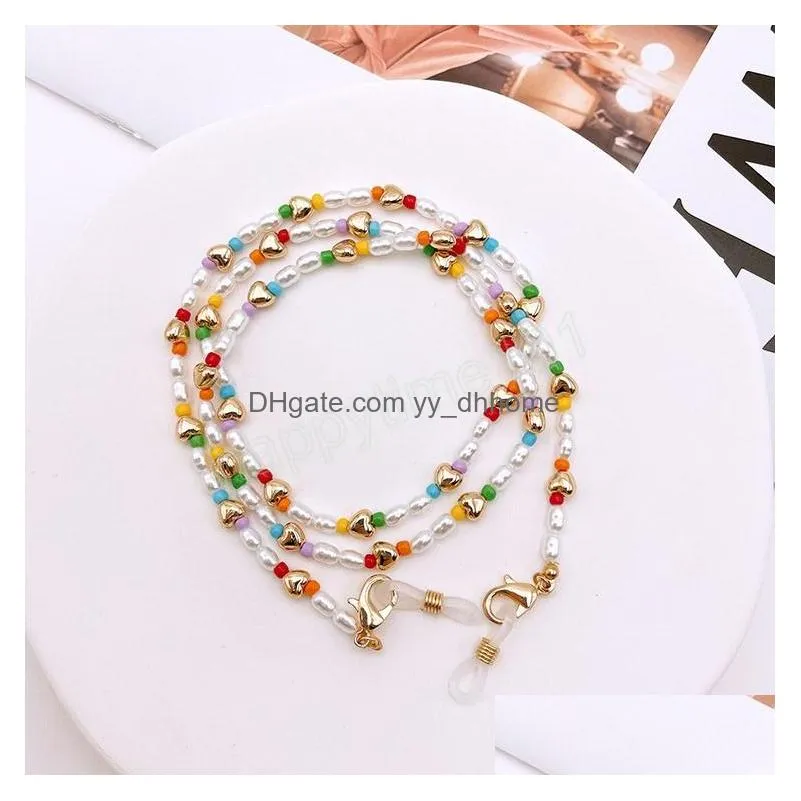 colorful beads pearl heart glasses chain lanyard for women sunglasses chain geometric neck strap jewelry