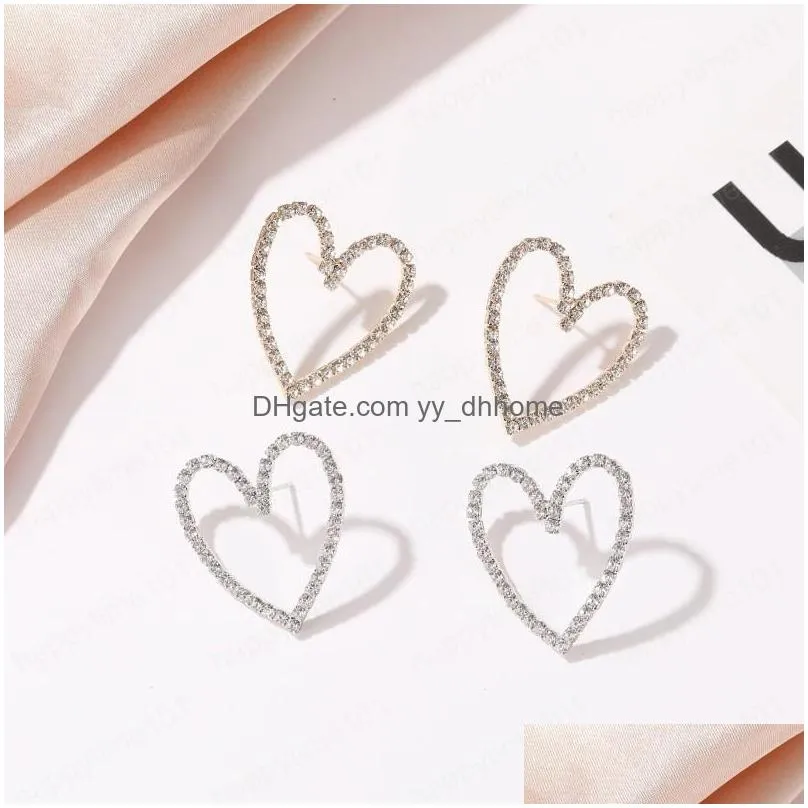  fashion jewelry heart earrings hollow out rhinstone hearts stud earrings