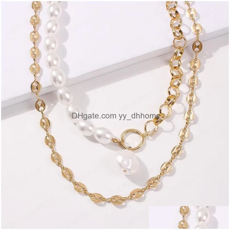 2 layers irregular pearl necklaces wedding party clavicle chain choker necklace for women jewelry