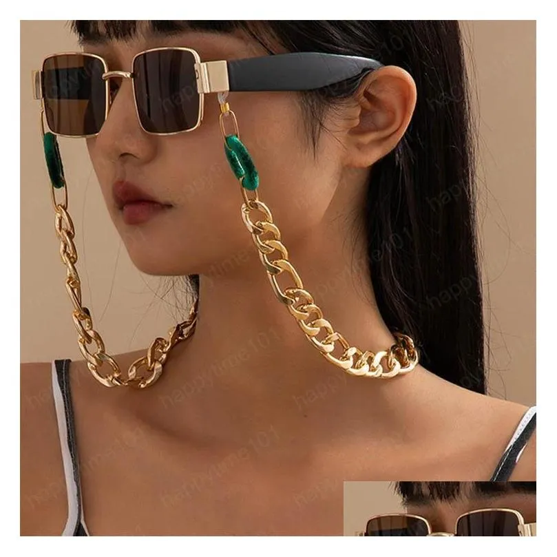 hiphop trendy green flannel thick chain glasses link exaggerated hanging neck aluminum chain sunglasses rope