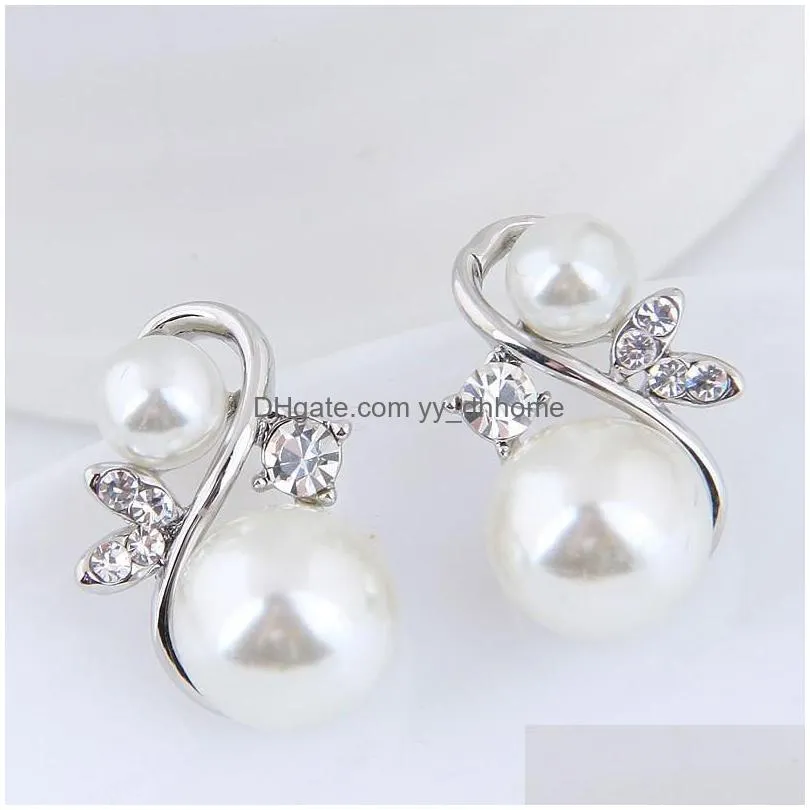 simulated pearl jewelry stud earrings for women crystal ol lady femme boucles doreilles