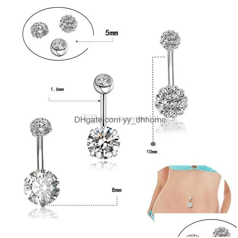 5pcs set stainless steel belly dangle ring bell button navel rings simple rhinestone body piercing fashion jewelry