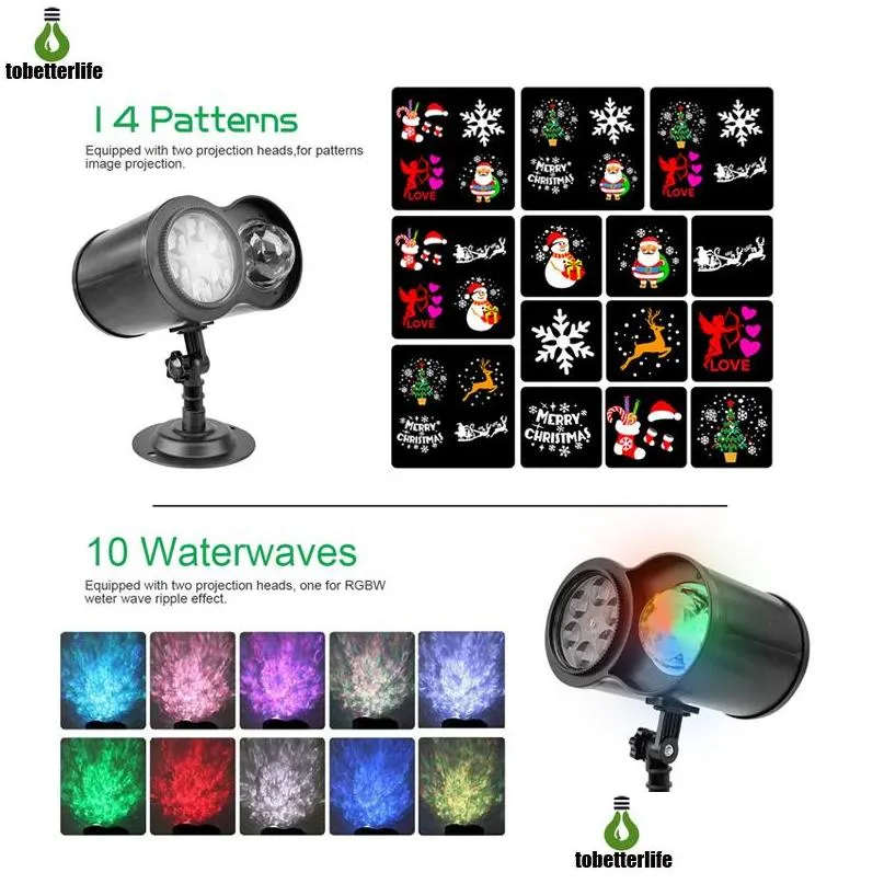 double head laser projector light 14 patterns 10 waterwaves no slides waterproof outdoor christmas holiday decoration light